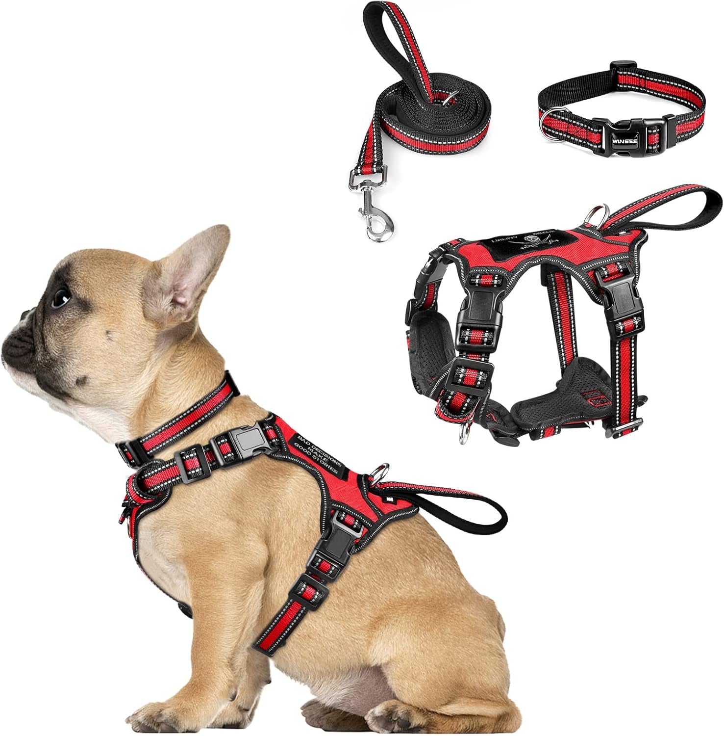 winsee-pet-harness-collar-and-leash-set-all-in-one-reflective-dog-harness-no-pull-with-adjustable-buckles-for-puppies-small-medium-large-and-extra-large-dogs-large-pink