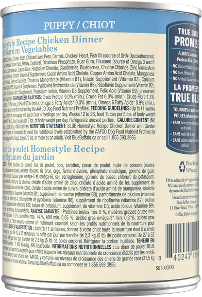 Blue Buffalo Homestyle Recipe Chicken Puppy Wet Dog Food, 12.5 Oz, 12 Ct | Chicken Dinner with Garden Vegetables & Brown Rice, No Chicken By-Product, Corn, Wheat, or Soy2