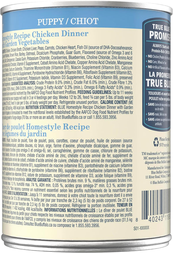Blue Buffalo Homestyle Recipe Chicken Puppy Wet Dog Food, 12.5 Oz, 12 Ct | Chicken Dinner with Garden Vegetables & Brown Rice, No Chicken By-Product, Corn, Wheat, or Soy2