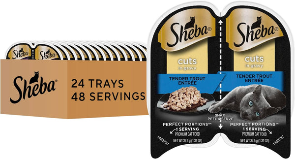 Sheba Perfect Portions Cuts Wet Cat Food, Sustainable Salmon, 2.6 Oz, 24 Ct | Grain-Free, Sustainable Salmon, 48 Servings, No Fillers or Artificial Flavors, Essential Vitamins & Minerals, Twin-Pack Trays18