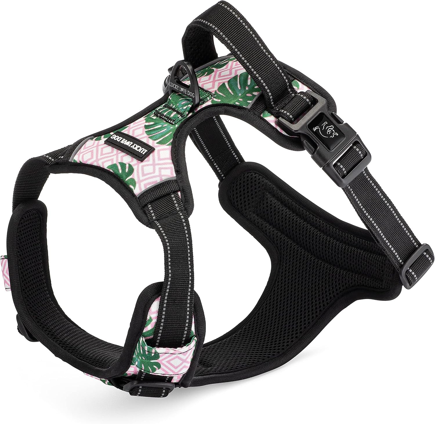 lucky-love-dog-no-pull-dog-harness-adjustable-and-easy-to-walk-cute-patterned-harness-for-medium-male-female-dogs-blackbird-medium