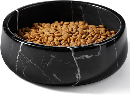 White Marble Dog Bowls, Non-Slip Dog Food Water Bowl Small, Heavy Duty Pet Bowl for Cats and Medium Dogs, Weighted African Natural Marble, Holds 4 Cups(5Lbs)18