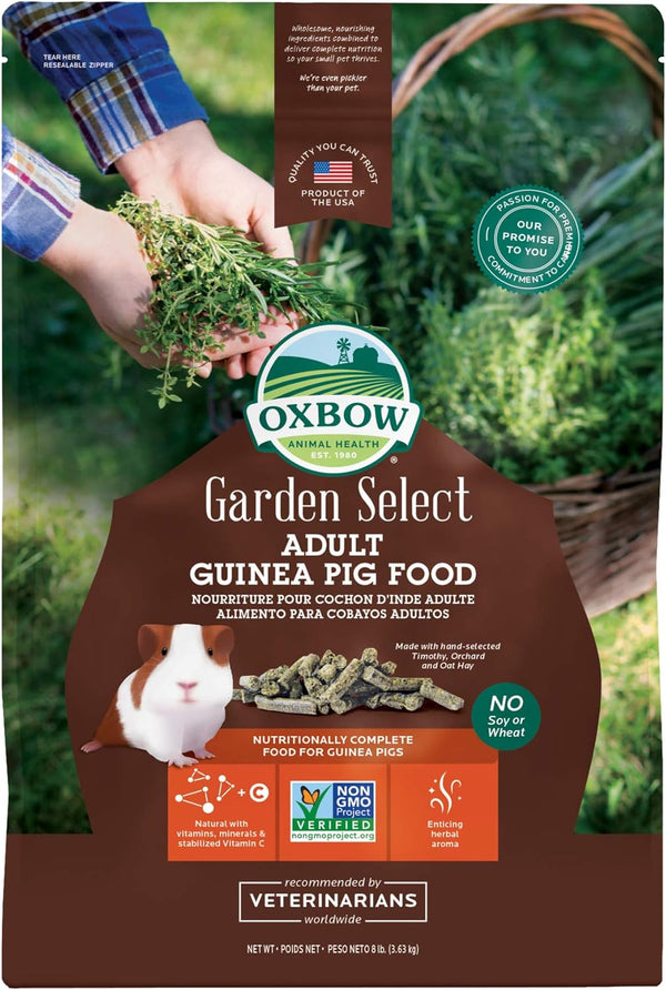 Oxbow Garden Select Adult Guinea Pig Food, Pellets with Vitamin C, 8 Lb | Non-Gmo, Adult Guinea Pig Pellets, with Timothy, Orchard and Oat Hay, Vitamins and Minerals, High Fiber, Made in USA1