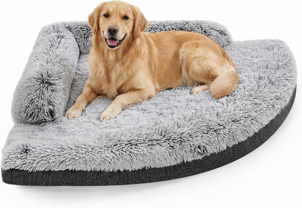 Corner Dog Bed Large, 39" Calming Fluffy Orthopedic Pet Beds, Grey | Space Saving Plush Corner Nest,Egg-Crate Foam, Washable Cover, Waterproof Liner, Non-Slip Bottom and Bolsters for Large Dogs1