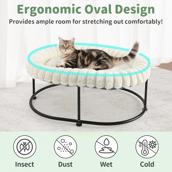 Sunhoo Elevated Cat Bed for Indoor Cats Raised Kitten Hammock Large High Puppy Cot off Floor Self-Supporting Small Pet Chair with Metal Frame Washable Cushion Easy Assembly 23 * 17 * 8.3 in (White)3