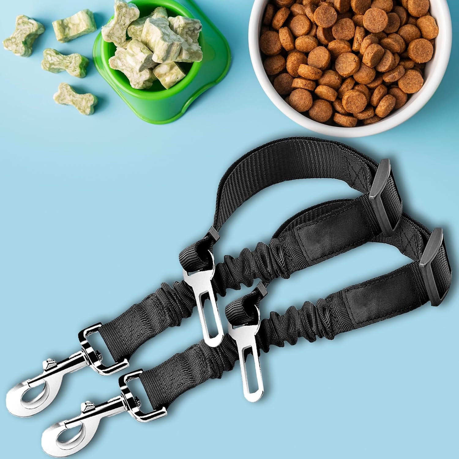 sungrow-elastic-nylon-dog-seat-belt-24-36-adjustable-black-harness-elastic-tether-with-metal-buckles-2-pcs-per-pack
