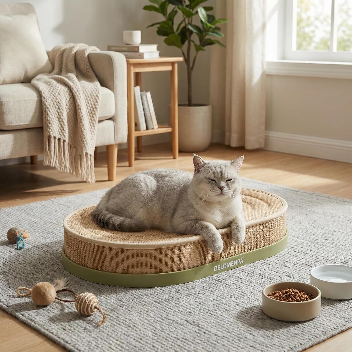 large-sisal-cat-scratcher-lounge-2-in-1-cat-bed-with-durable-base-plush-foam-cushion-non-shedding-cat-scratching-pad-for-indoor-cats-22x14-no-mess-furniture-protector