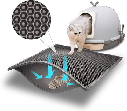 Pieviev Cat Litter Mat Double Layer Waterproof Urine Proof Trapping Mat 1 Pack (Gray, 24X15 Inch (Pack of 1)) | Honeycomb Design Catches Scattered Particles to Stop Tracking, Urineproof Base Protects Floors, Easy to Clean1