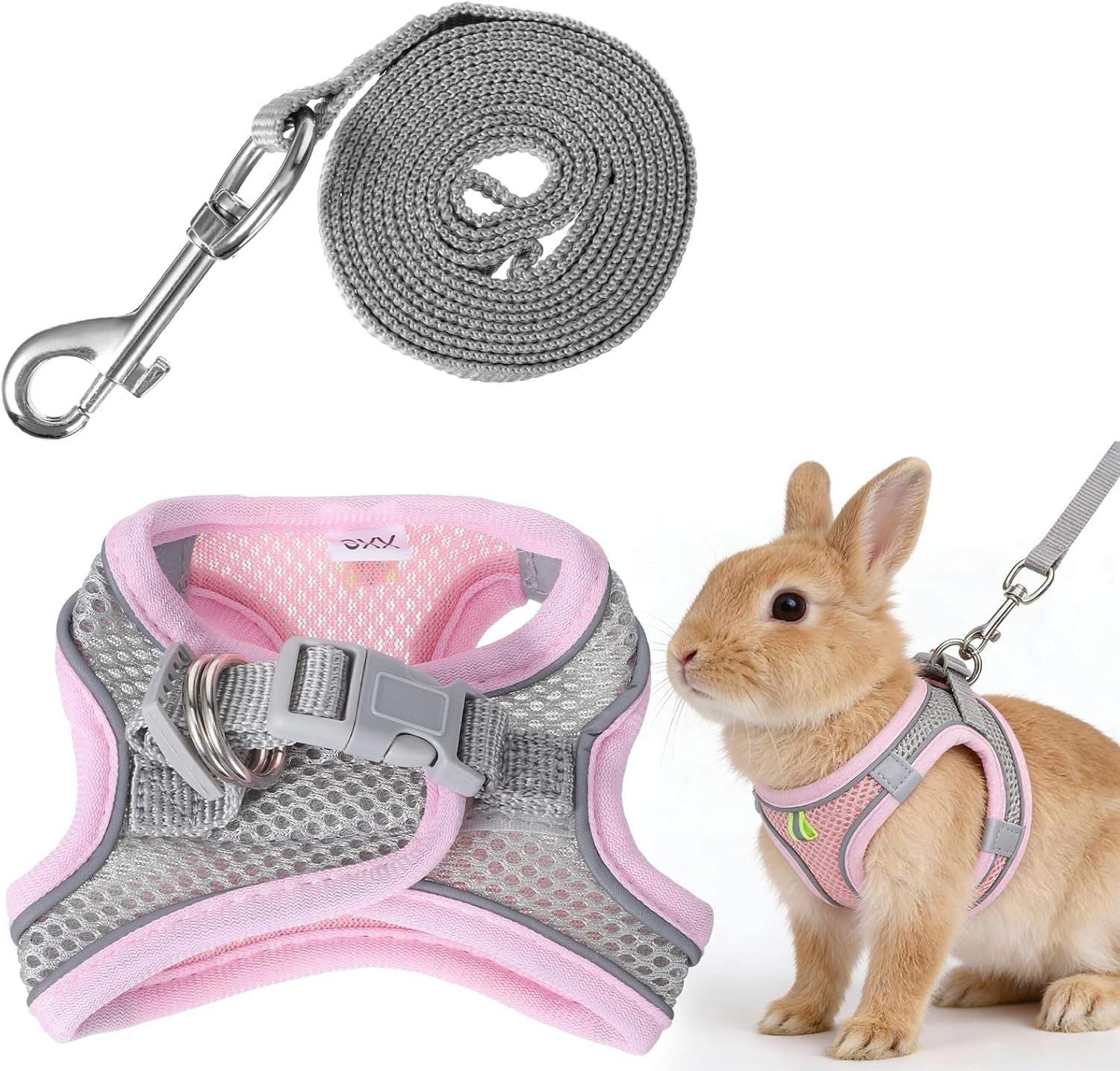 bunny-harness-and-leash-set-breathable-pet-rabbit-harness-and-leash-set-soft-rabbit-leashes-reflective-strips-jacket-escape-proof-walking-gear-for-rabbits-small-kitten-puppy-guinea-pigs-pink-xxs