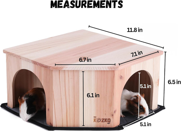 Wooden Guinea Pig Corner Hideout - Hidey for Chinchilla, Rat and Hedgehog with Pee Pad, Fully Assembled & Dual Entrances - Guinea Pig Accessories by the Kozko Hut3