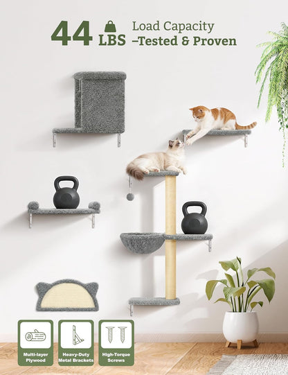 5-In-1 Cat Wall Shelves, Solid Wood Cat Wall Furniture Set for Indoor Cats | 44 Lb per Shelf, 72-Hour Load Tested, Pre-Drilled, Fits 16 In. Stud Drywall & Solid Walls, for Small to Medium Cats4