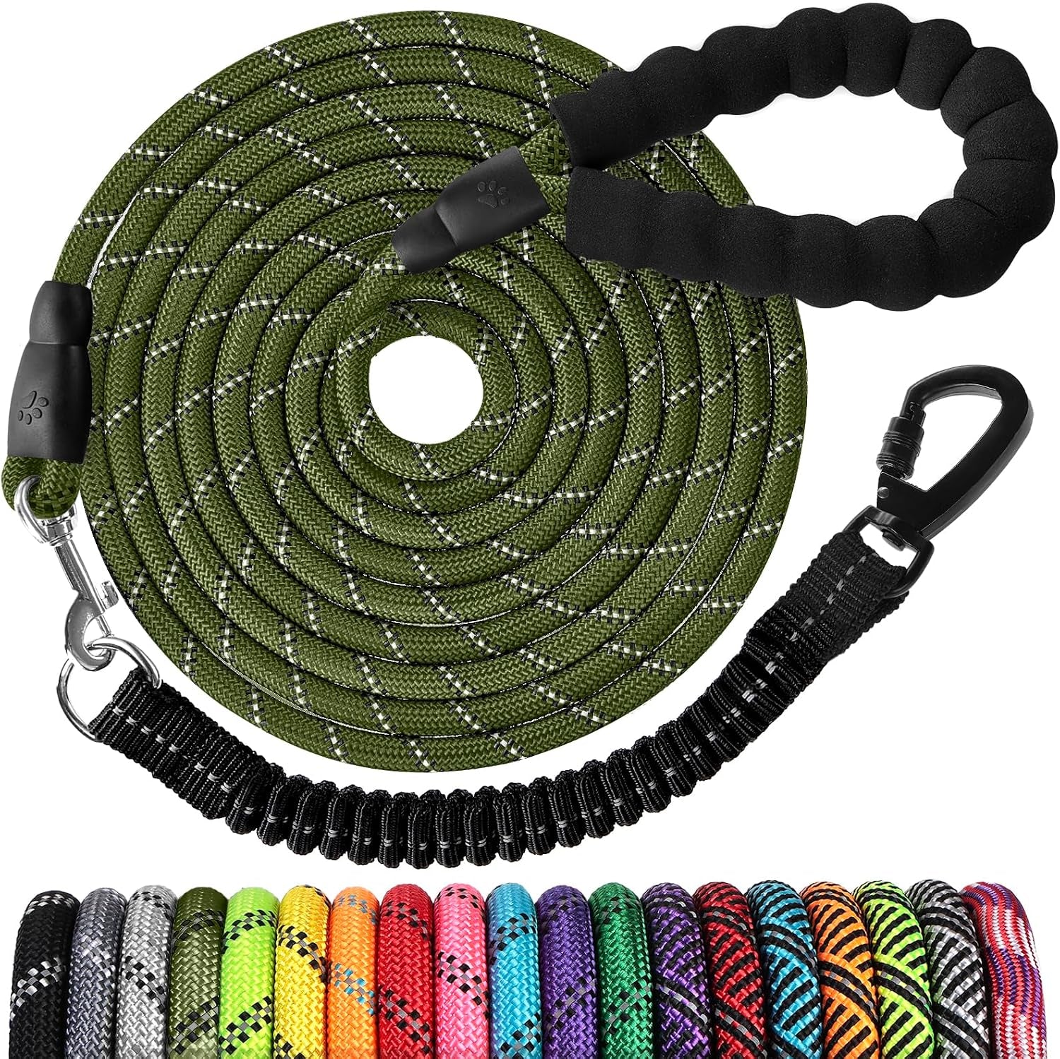long-dog-leash-15-ft-heavy-duty-rope-leashes-for-dogs-training-with-swivel-lockable-hook-reflective-threads-bungee-and-padded-handle-dog-lead-for-large-small-medium-dogs-outside-walking-hiking