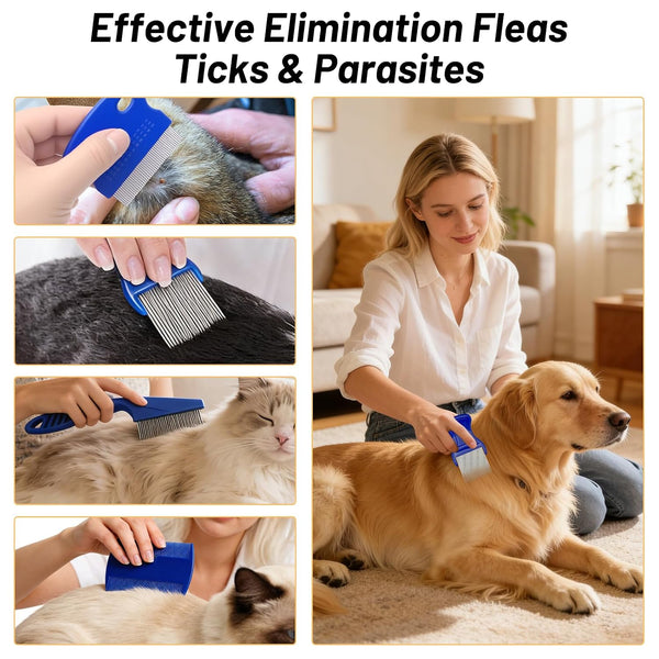 7PCS Flea Comb Set for Cats & Dogs, Pet Comb, Dog Eye Comb, Tick Comb | 7 Combs for Flea Removal, Tear Stain Cleaning and Grooming with Stainless Steel and Plastic for Cats and Dogs.6