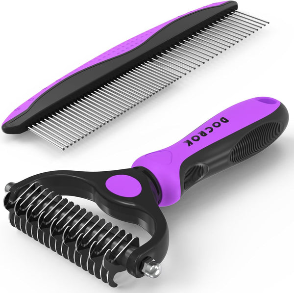Docrok Pet Grooming Combo - Blue Deshedding Brush with Metal Comb for Detangling and Dematting Long, Matted Fur on Cats and Dogs12