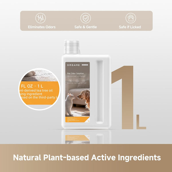 DREAME Robot Vacuum Cleaning Soluition, Pet Odor Solution, Safe and Gentle Natural Plant-Based Ingredients, 33.8 FL OZ(1L)2