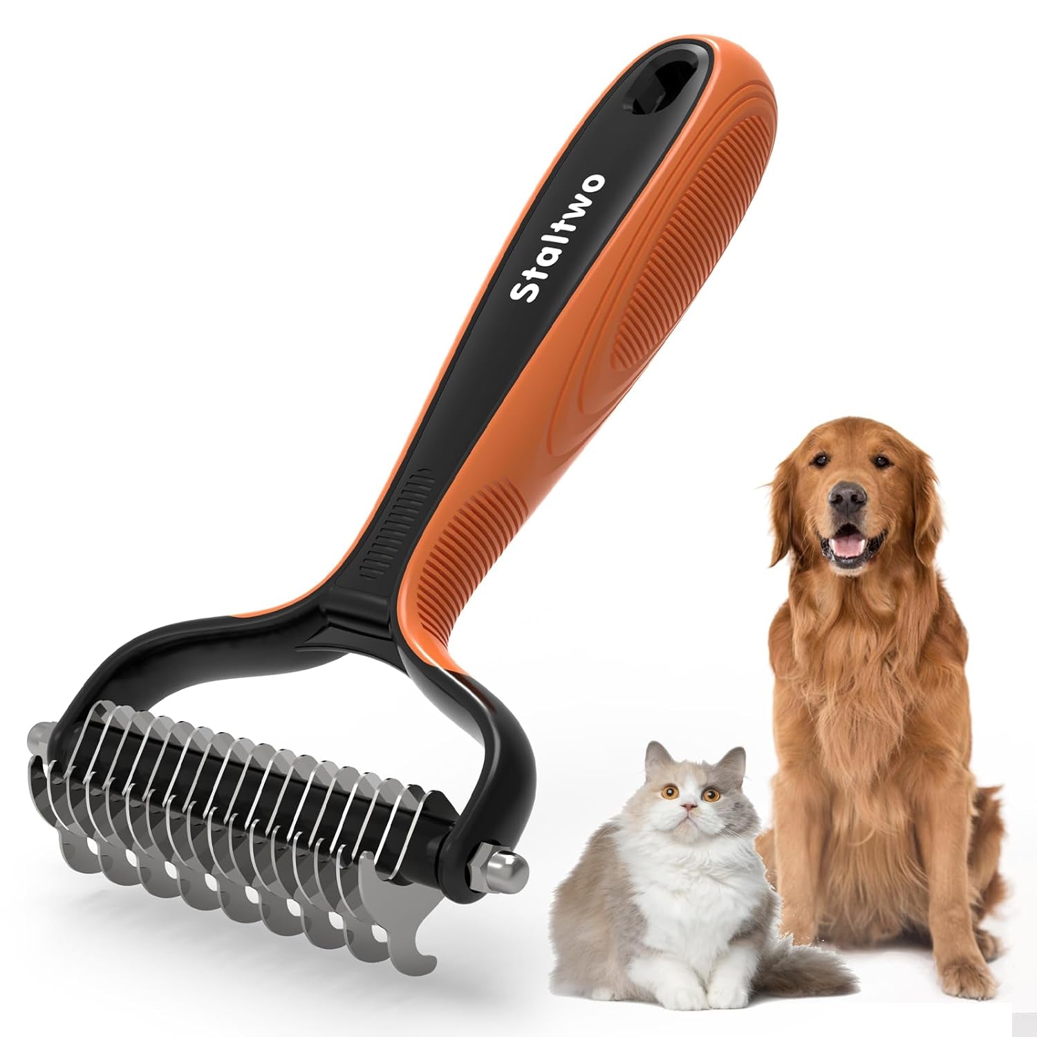 staltwo-deshedding-dog-brush-for-shedding-undercoat-rake-for-dog-cat-orange-extra-wide-double-sided-pet-grooming-tool-shedding-control-for-long-medium-haired-dogs-and-cats-knot-removal