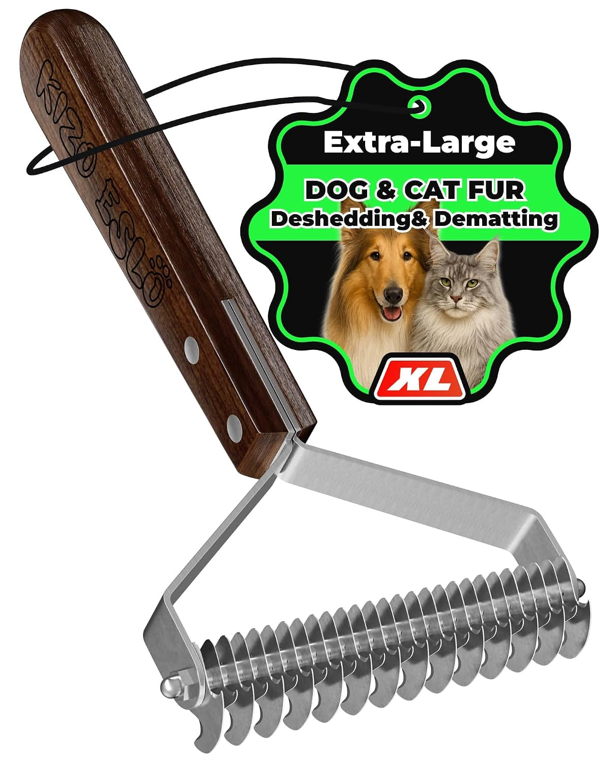 extra-large-2-sided-undercoat-rake-for-dogs-cats-dog-brush-for-shedding-remove-mats-dematting-comb-safe-gentle-grooming-brush-for-german-shepherds-medium-to-long-haired-pets-premium-wooden-handle