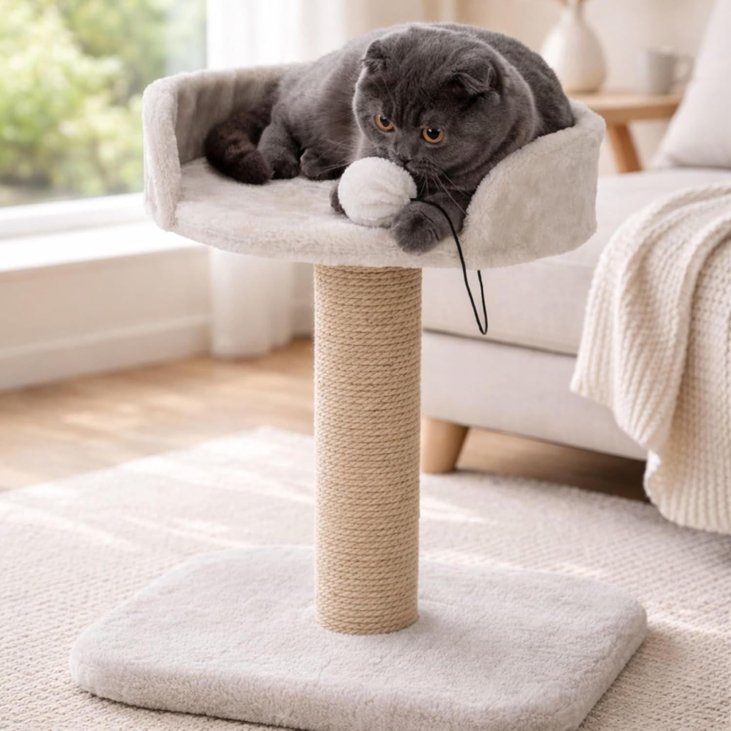 trixie-mica-18-in-cat-tree-for-kittens-indoor-jute-scratching-post-cat-furniture-padded-platform-dangling-toy-greige