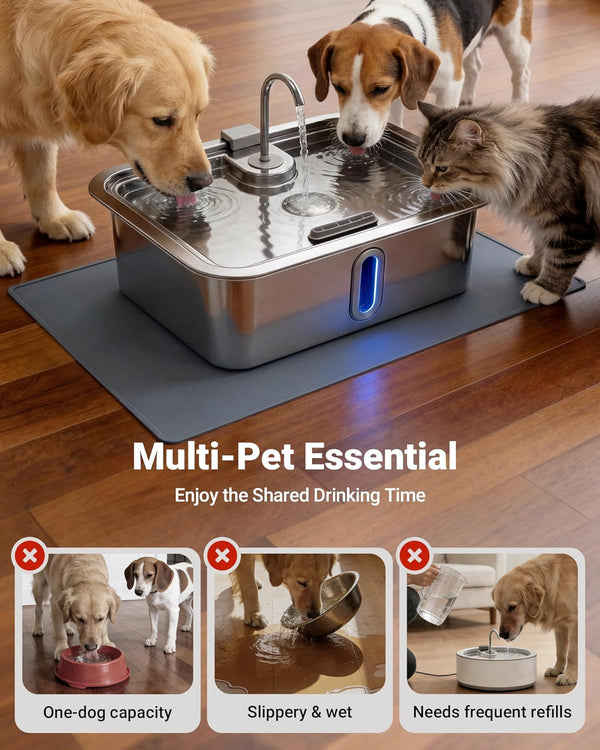 12L/3.17Gal Dog Water Fountain with Silicone Mat & 3 Filters, Stainless Steel Multi Pet Water Dispenser, Quiet Automatic Dog Water Bowl Dispenser with Visible Window & Alert Light for Large Dogs Cats8