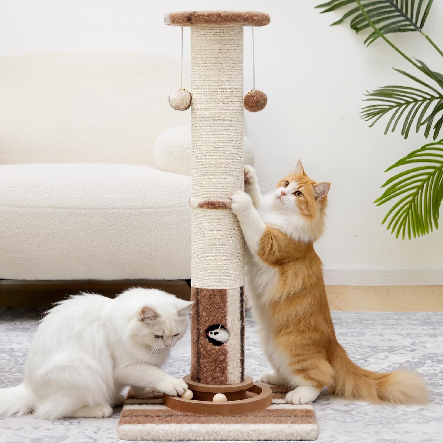 woochpet-cat-scratching-post-heavy-duty-green-sisal-scratcher-with-cat-toys-protect-furniture-modern-boho-cat-post-for-indoor-large-cats-cat-ball-track
