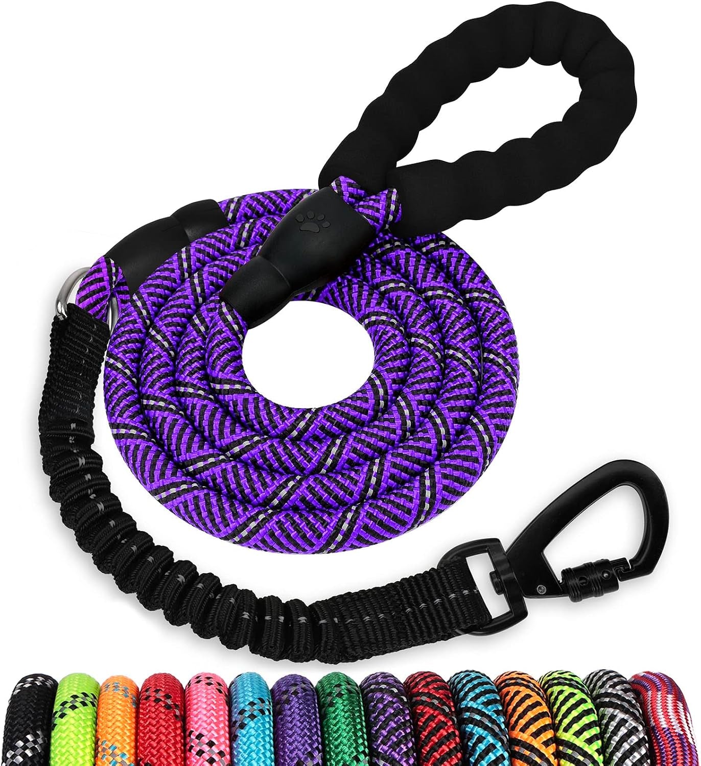 long-dog-leash-15-ft-heavy-duty-rope-leashes-for-dogs-training-with-swivel-lockable-hook-reflective-threads-bungee-and-padded-handle-dog-lead-for-large-small-medium-dogs-outside-walking-hiking