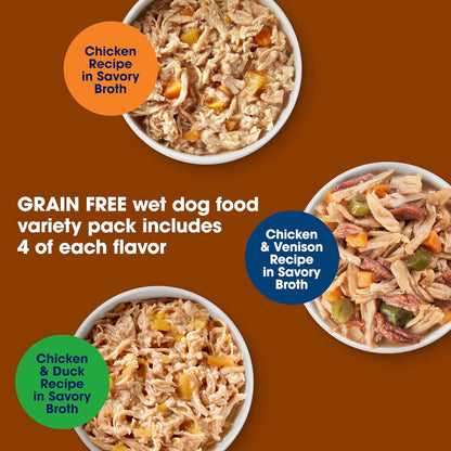 Nature’S Recipe Grain Free Chicken Recipe, Chicken & Venison Recipe and Chicken & Duck Recipe in Savory Broth Variety Pack Wet Dog Food, 12-2.75 Oz. Cups, 2 Count3