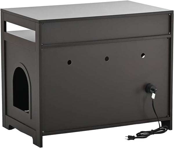 31.5" L Walnut Cat Litter Box Enclosure with Hidden Plug & 2 Doors, Indoor Large Cat Washroom Storage Bench Side Table6