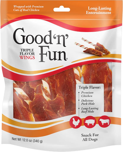 Good 'N' Fun Wings Long-Lasting Dog Treat, with Real Proteins, Premium Chicken and Beef Hide, Supports Dental Health, Mental Stimulation, 12 Oz1