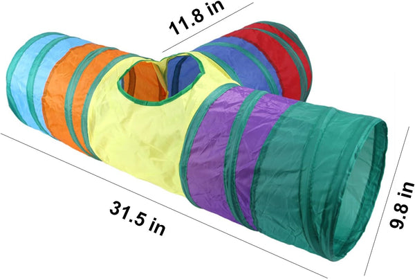 32Pcs Cat Toys Kitten Interactive Pet Toys Assortments, Foldable Rainbow Tunnel, Teaser Wand Fluffy Mouse Crinkle Balls Bell Play for Puppy Kitty (3 Way)2