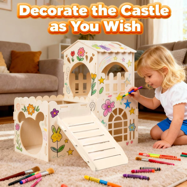 Large Rabbit House, Wooden Bunny Castle with 3 Houses Indoor, Rabbit Guinea Pig Cage Multistory Climbing Tower Sturdy Wooden Castle, Small Animal Hideaway Tunnel5
