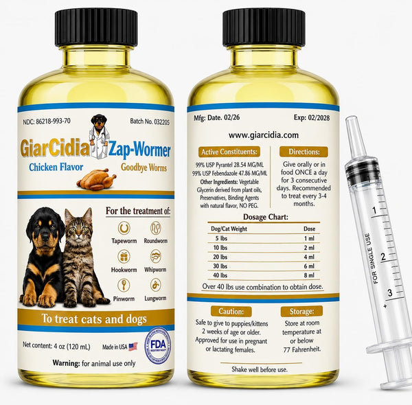 No More Worms in Cats and Dogs- Dewormer for Cats and Dewormer for Dogs - Chicken Flavour 120 Ml / 4 Oz Glass Bottle – Includes 3 Ml Dropper with Cap (Chicken Flavor)8