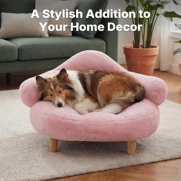 Veehoo Elevated Dog Couch Bed, Cute Dog Sofa Bed for Small Medium Dogs, Raised Dog Bed with Washable Cover and Sturdy Wood Legs, Modern Indoor Pet & Puppy Beds with Frame and Soft Cushion, Light Pink6