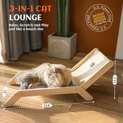 PETKARAY Beach Chair Cat Hammock, Elevated Cat Beds for Indoor Cats, Original Cozy Lounger with Sisal Scratcher and Toy Ball3