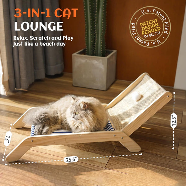PETKARAY Beach Chair Cat Hammock, Elevated Cat Beds for Indoor Cats, Original Cozy Lounger with Sisal Scratcher and Toy Ball3