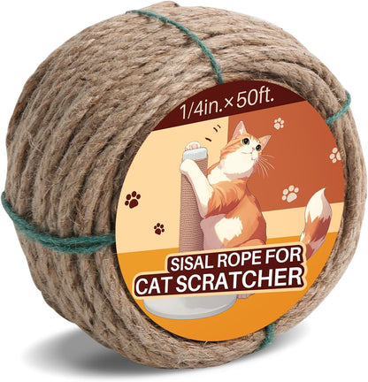 Sisal Rope for Cat Scratcher 1/4" 100 Ft Cat Tree Twine for Repairing Cat Scratching Post Replacement DIY Hemp Rope for Carpet Mat, Pet, and Crafts Gardening Home Decorating17