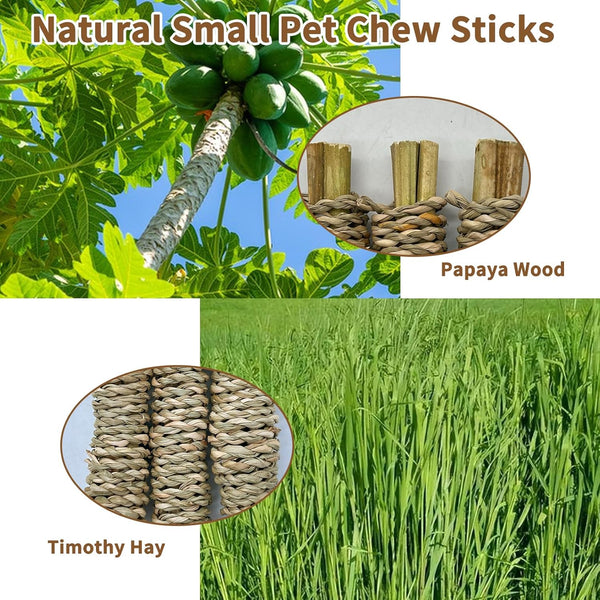 Fhiny 12 PCS Rabbit Chew Sticks, Natural Papaya Wood Seagrass Guinea Pig Chew Toys for Teeth Small Animal Molar Sticks Snacks for Bunny Guinea Pig Chinchilla Ferret Hamster Gerbil Dental Care2