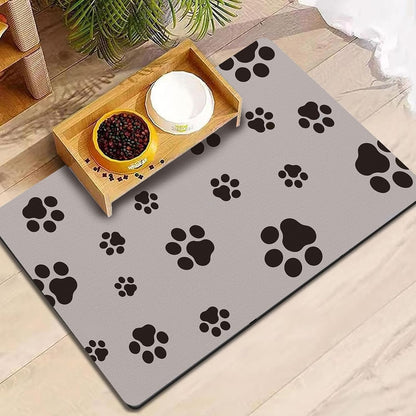 Dog Food Mat for Food and Water, Absorbent Pet Feeding Non-Slip Backing Cat Dog Bowl Mat No Stains Quick Dry Placemat with Footprints for Messy Brown,20"×12"1