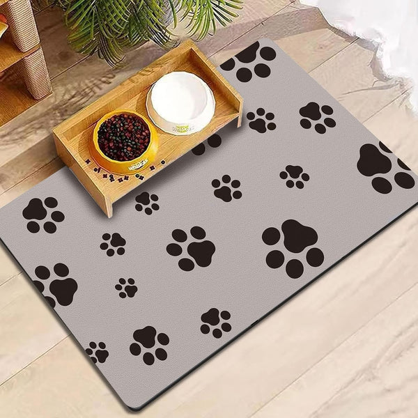 Dog Food Mat for Food and Water, Absorbent Pet Feeding Non-Slip Backing Cat Dog Bowl Mat No Stains Quick Dry Placemat with Footprints for Messy Brown,20"×12"1