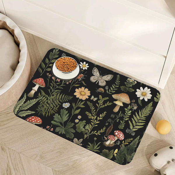 Cute Strawberry Flower Dog Cat Food Mat,Pink Absorbent Pet Feeding Mat with Rubber Backing,Non-Slip Water Bowl Placemat,Indoor Pet Accessories Supplies 12"X20"24