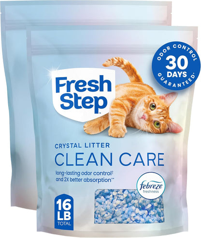 Fresh Step Clean Care Crystsal Cat Litter with Febreze Freshness, Ammonia Block Technology, Lightweight Fresh Step Crystals, Low Dust, 8 Lb. Bag, Pack of 21
