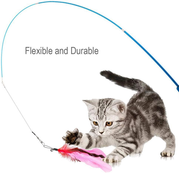 Retractable Cat Wand - Interactive 3-Section Teaser Toy, Fishing Pole Exerciser for Cats and Kittens (Replacement Not Included)3