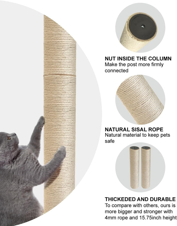 TIMHAKA Cat Scratching Post Replacement, 4 PCS 15.7 Inch Sisal Pole Cat Tree Replacement Posts, Refill Sisal Rope Scratcher Posts for Indoor Tree Tower, Scratch Post Replacement for Refurbishment4