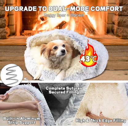 Calming Dog Bed Fluffy Plush Pet Bed under 35 Pound，Large Cave Bed Washable Non-Slip Cat Nest Pod Windproof，Cozy Indoor Cave for Kitten Dog Non-Slip Bottom (L-31.5In)5