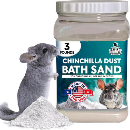 3 LB. Chinchilla Dust Bath Jar - Pure Cleansing Pumice Sand Dust for Cleaning Small Pets like Gerbils, Mice, Degu - Premium, All Natural Dusting Powder - Chinchilla Accessories by Billy Buckskin1