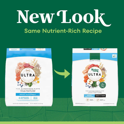 Nutro Ultra Weight Management Dry Dog Food, Chicken, Lamb & Salmon, 30 Lb | Non-Gmo, Tailored Protein & Fat for Weight Loss, 14 Superfoods, Essential Antioxidants, No Corn, Wheat, or Soy, Omega 3 & 63