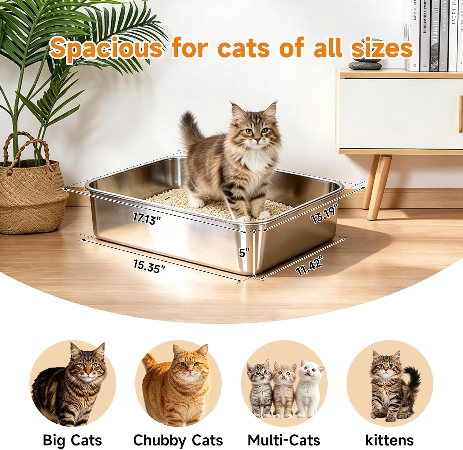 stainless-steel-litter-box-metal-litterpan-for-small-cats-odor-free-metal-litter-pan-tray-toilet-easy-clean-extra-large-leakproof-scoop-open-top-rust-proof-indoor-cats-kittens-low-entry-grey