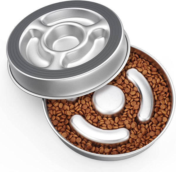 AIPERRO Stainless Steel Non Slip Slow Feeder Dog Bowl, 4 Cups Metal Dog Food Bowls for Medium and Large Dogs, Fun Bloat Stop Pet Bowl Dogs Water Bowl for Fast Eaters, Slows down Pets Eating1