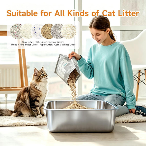 Stainless Steel Litter Box, Metal Litterpan for Small Cats Odor Free | Metal Litter Pan Tray Toilet Easy Clean Extra Large Leakproof Scoop Open Top Rust‑Proof Indoor Cats Kittens Low Entry Grey7