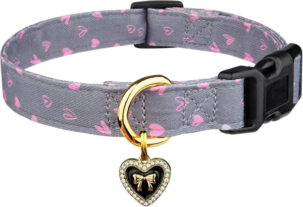 Cotton Dog Collar White and Pink Love Heart with Pendant Cute Dog Collar S | Handmade Distinctive Patterns Skin-Friendly and Breathable Girl Boy Dogs Collars18