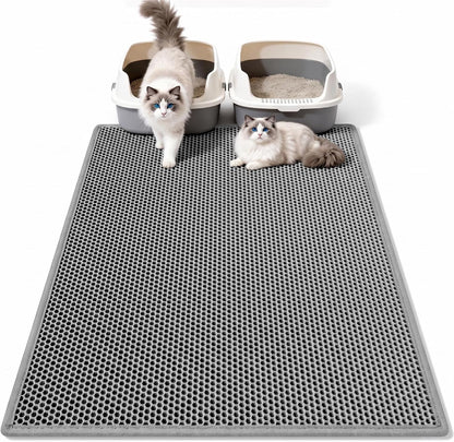 Pieviev Cat Litter Mat Double Layer Waterproof Urine Proof Trapping Mat 1 Pack (Gray, 24X15 Inch (Pack of 1)) | Honeycomb Design Catches Scattered Particles to Stop Tracking, Urineproof Base Protects Floors, Easy to Clean16